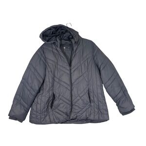 Xersion Womens Puffer Jacket Gray Quilted Hooded Full Zip Coat Plus Size 3X